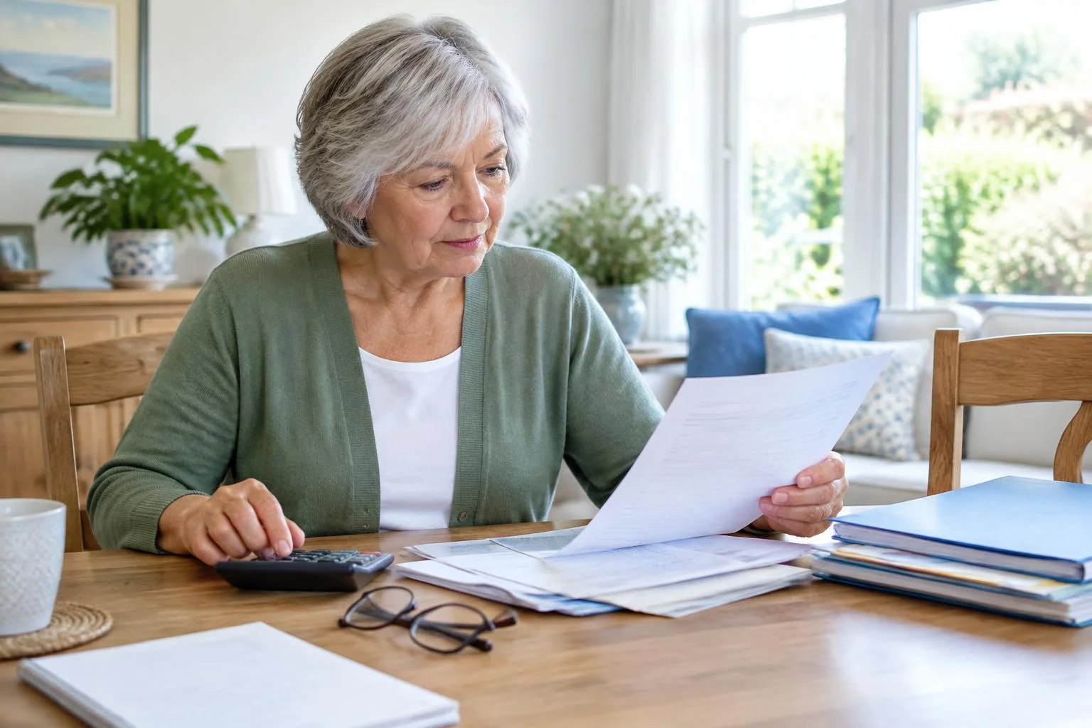 Reverse mortgage income requirements 2026 — HECM financial assessment explained Older homeowner reviewing pension statements and household expenses at home