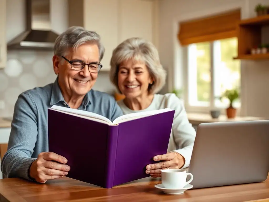 Free 2026 reverse mortgage guide PDF from Simply Approved Mortgages Senior couple reading the Simply Approved Mortgages reverse mortgage guide at their kitchen table