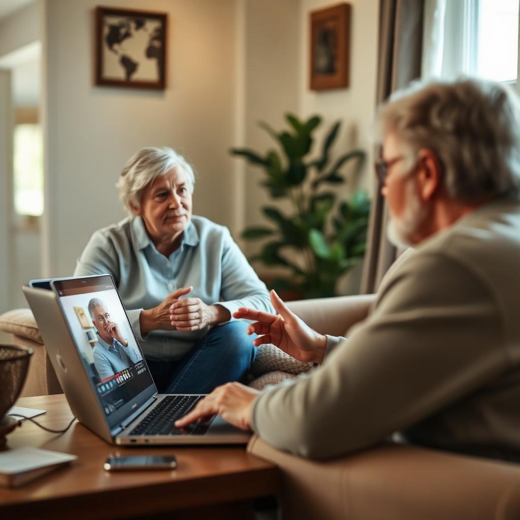 HUD reverse mortgage counseling — senior borrowers attending the required independent HECM counseling session Senior couple completing required HUD reverse mortgage counseling session by phone
